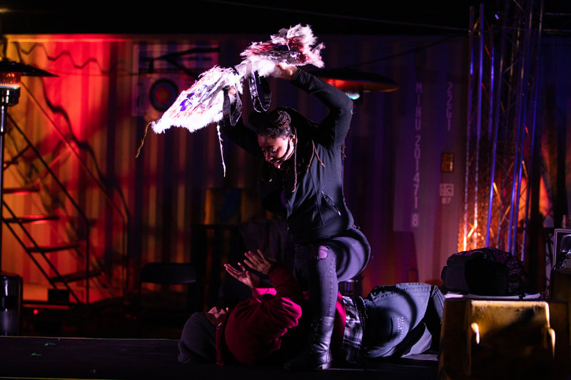 Jim O'Brien, Victor Neto, and Daraja Hinds in LIFTED at The Wilbury Theatre Group; photo by Erin X. Smithers.