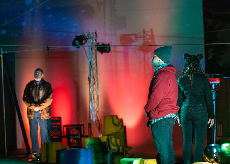 Jim O'Brien, Victor Neto, and Daraja Hinds in LIFTED at The Wilbury Theatre Group; photo by Erin X. Smithers.