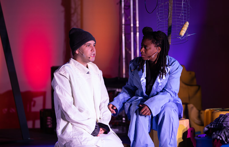Jim O'Brien, Victor Neto, and Daraja Hinds in LIFTED at The Wilbury Theatre Group; photo by Erin X. Smithers.