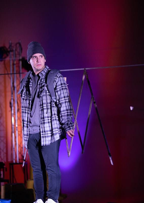 Victor Neto in LIFTED at The Wilbury Theatre Group; photo by Erin X. Smithers.