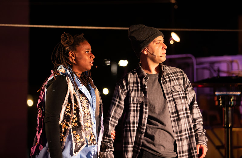 Jim O'Brien, Victor Neto, and Daraja Hinds in LIFTED at The Wilbury Theatre Group; photo by Erin X. Smithers.