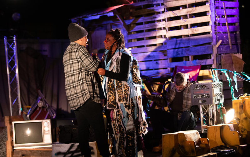 Jim O'Brien, Victor Neto, and Daraja Hinds in LIFTED at The Wilbury Theatre Group; photo by Erin X. Smithers.