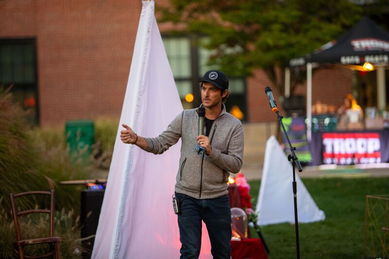 at FIRE FLOWERS AND A​ ​TIME MACHINE // FLORES DE FUEGO Y UNA MÁQUINA DEL TIEMPO by Shey Rivera Ríos, presented by The Wilbury Theatre Group in collaboration with WaterFire Providence; photo by Erin X. Smithers.